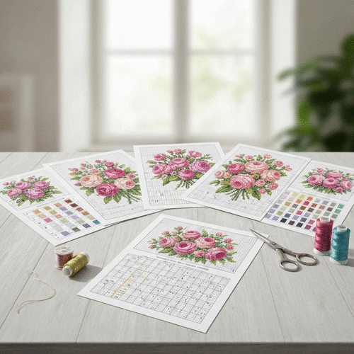 floral themed cross stitch patterns with color charts